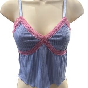 Wild Fable pastel Blue Chemise with Pink Lace Trim